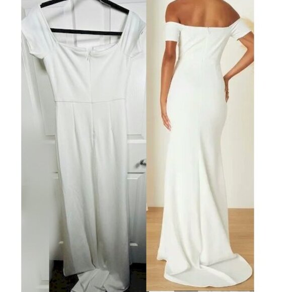 Lulus Loveliest Aura White Off-the-Shoulder Mermaid Maxi Dress Size Medium NWOT - Picture 3 of 12